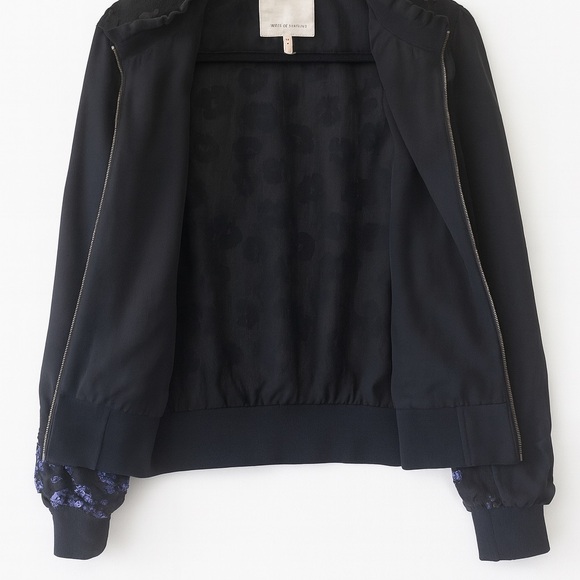 Rebecca Taylor Black Sequin Bomber Jacket - Sparkly Statement Piece ✨💙🖤 - Picture 6 of 11